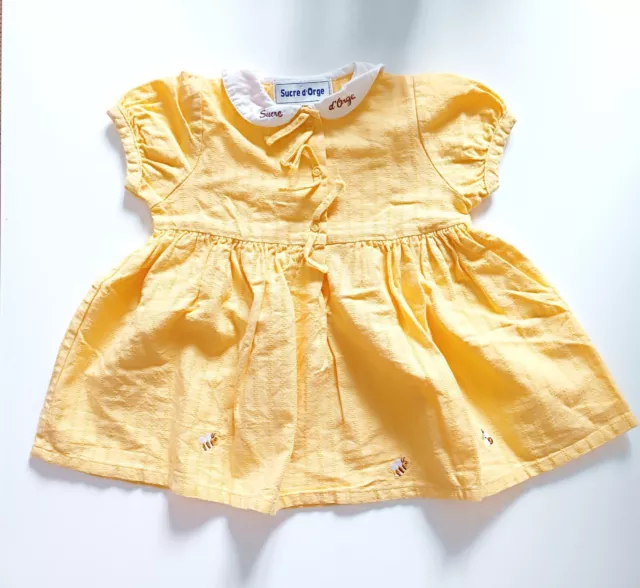 SUCRE D'ORGE Robe manche courte Jaune Coton Abeilles bébé fille 3 mois