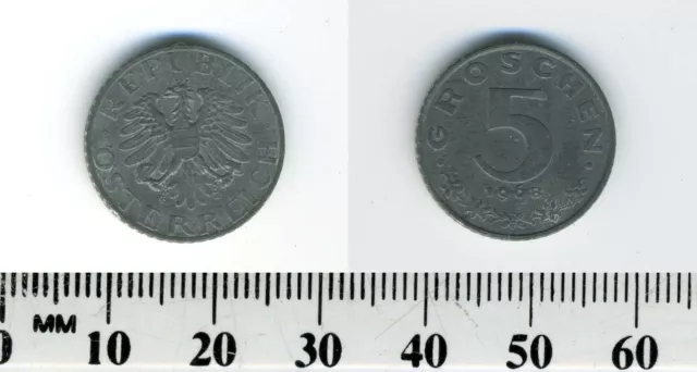 Austria 1968 - 5 Groschen Zinc Coin - Imperial Eagle with Austrian shield