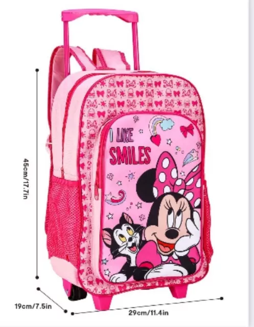 Kids Minnie Mouse Trolley Backpack Wheel Suitcase Travel Hand Luggage Bag UK
