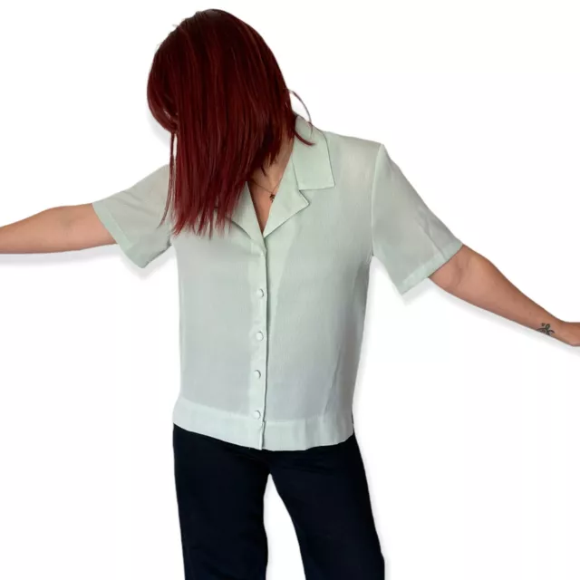 Camicia pastello vintage nuova di zecca camicetta colletto vestibilità sciolta abbigliamento da lavoro 12 in perfette condizioni 2