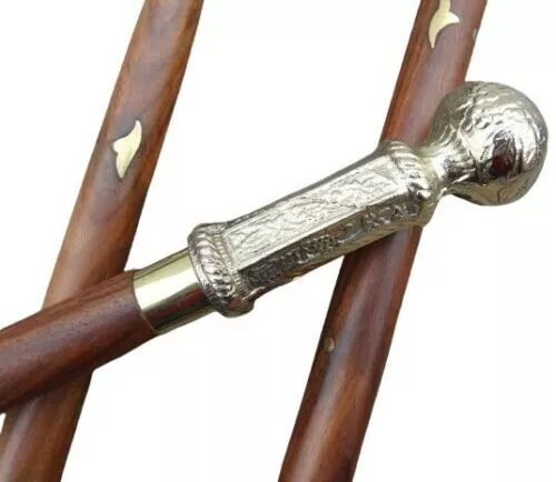 Sturdy Silver Ball Handle Wood Shaft Victorian Cane Walking Stick Wooden  Canes