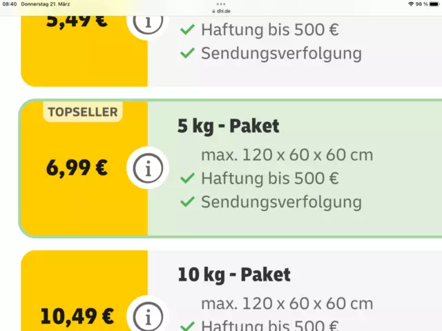 5 x DHL Paketmarken 5 kg Deutschland
