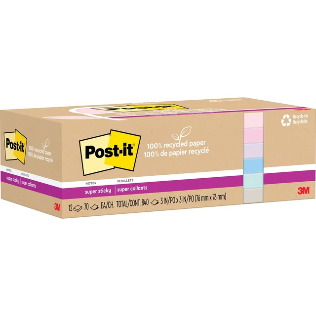 Post-it&reg; Recycled Super Sticky Notes (654r12ssnrp)