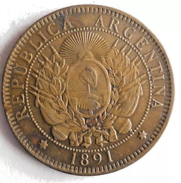 1891 ARGENTINA 2 CENTAVOS - HIGH VALUE RARE Coin - Lot #N27