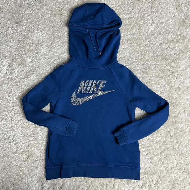Nike Women's Size XS Blue Rally Funnel Neck Metallic Pullover Hoodie 829634-423
