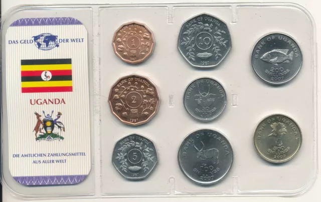 Uganda - 1+2+5+10+50+100+200+500 Shillings 1987 - 2007 UNC - KMS Satz