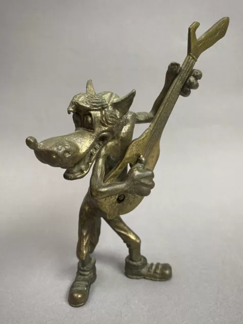 Wolf with a guitar. bottle opener, Ну-погоди vintage bronze figurine Nimor USSR