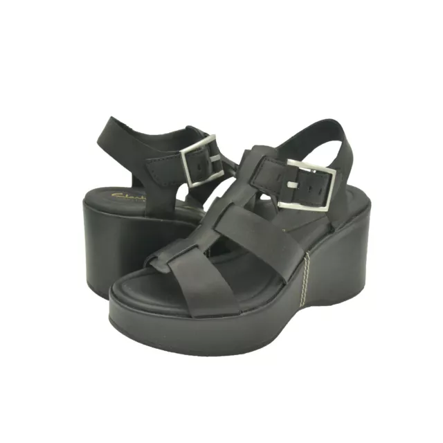 WOMEN'S SHOES CLARKS MANON COVE Leather Platform Wedge Sandals 76294 ...