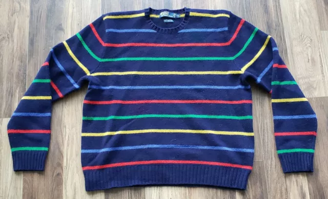 Vintage Polo Ralph Lauren 100% Lambs Wool Strip Sweater 2XL