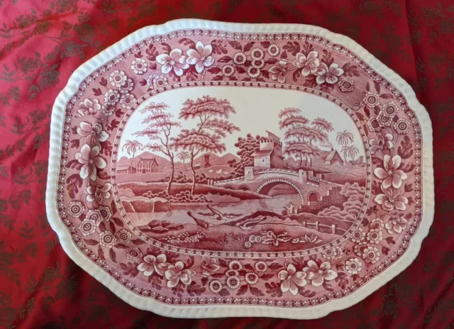 Copeland Spode - Spode's Tower Meat Platter Plate Red & White Antique Early Huge