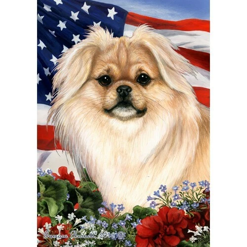 Patriotic (1) House Flag - Cream Sable Tibetan Spaniel 16475