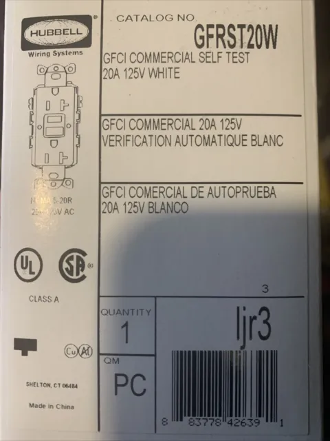 NEW Hubbell GFRST20W GFCI Commercial Self Test 20A 125V White Duplex Receptacle