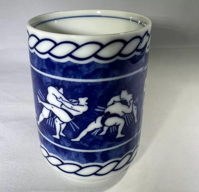 Sumo wrestlers porcelain cup -Japan 6oz. sake or tea