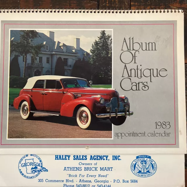 Album of Antique Cars 1983 Appointment Calender 10×8.  Vintage Calendar