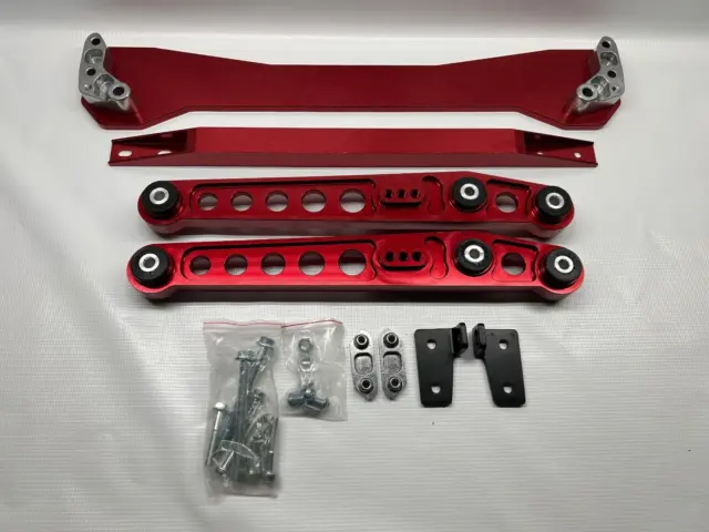 Red Rear Lower Control Arm + Tie Bar + Subframe Brace for Honda Civic EK 96-00