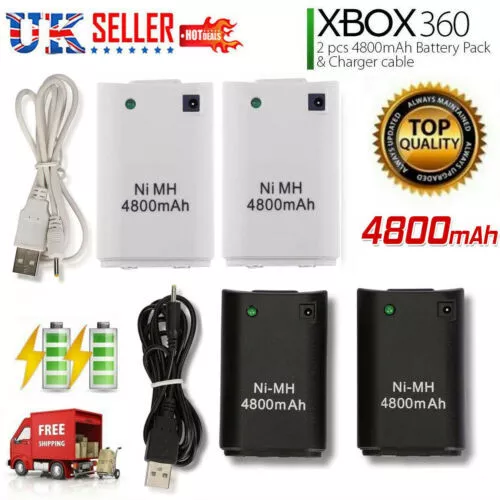 2x For Xbox 360 Wireless Controller Rechargeable Battery Pack USB Charger Cable