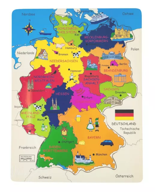 PUZZLE EN BOIS Allemagne pour Enfants D'Apprentissage Legepuzzle Jeu  Éducatif EUR 13,10 - PicClick FR