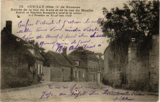 CPA CUVILLY Entrée de la rue du MATZ et de la rue du Moulin (377595)