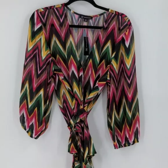 INC INTERNATIONAL CONCEPTS Top Womens XXL 2XL Black Sheer Chevron Wrap