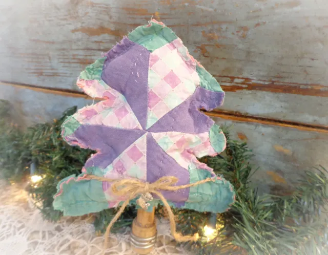 antique quilt Christmas tree on vintage spool bobbin farmhouse decoration