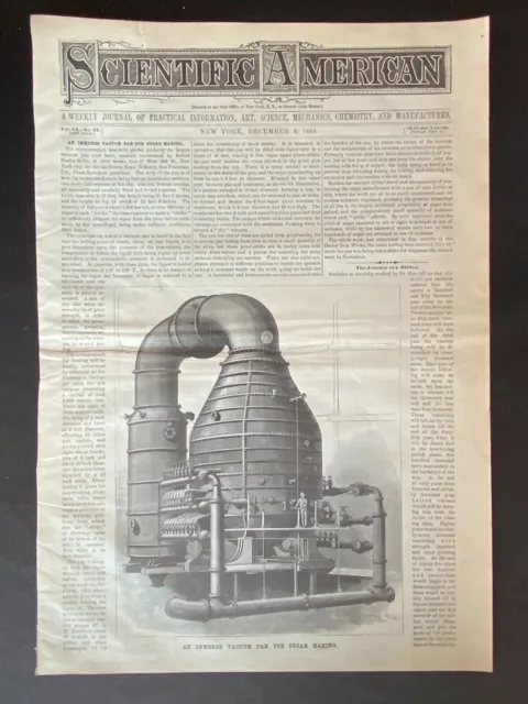 1884 VTG Scientific American Cover Pg ~ Sugar Refinery Vacuum ~  San Francisco