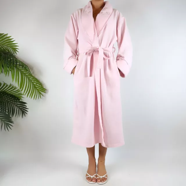 Vintage 90s Pink Barbiecore Coquette Floral Long Cottagecore Plush Robe /Size: S 3