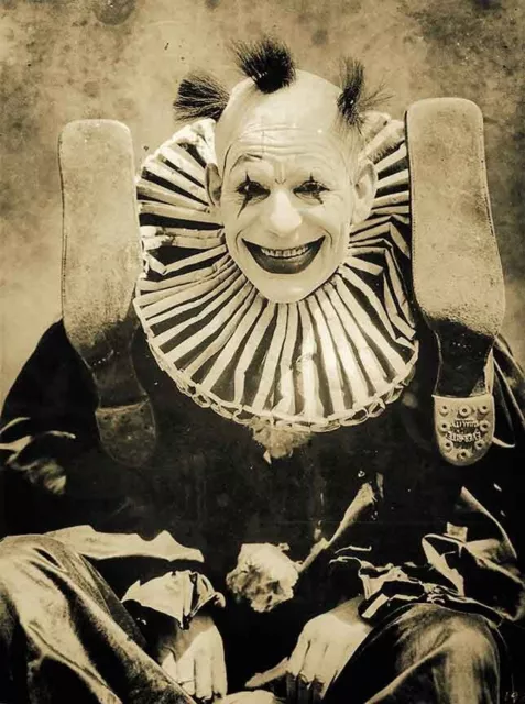 Creepy scary clown photo vintage circus photo weird 8 x 10 Photo Vintage