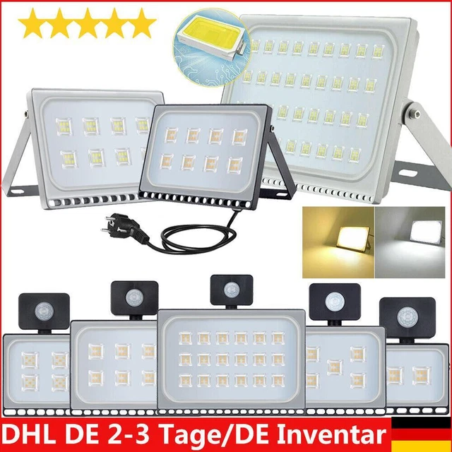 LED Fluter mit Bewegungsmelder Strahler 10-100W Außen Scheinwerfer Flutlicht