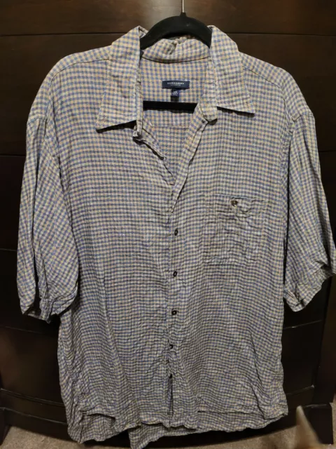 Burberry London Men’s Size XL Linen Blue Plaid Button Down Short Sleeve Shirt