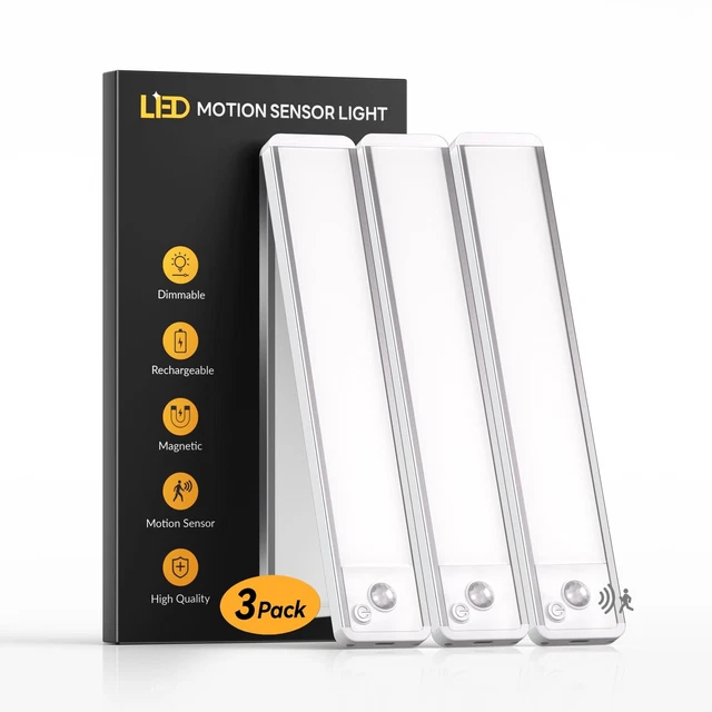 UNDER CABINET KITCHEN Lights 3 Pack 6000K LED Motion Sensor Lights ...