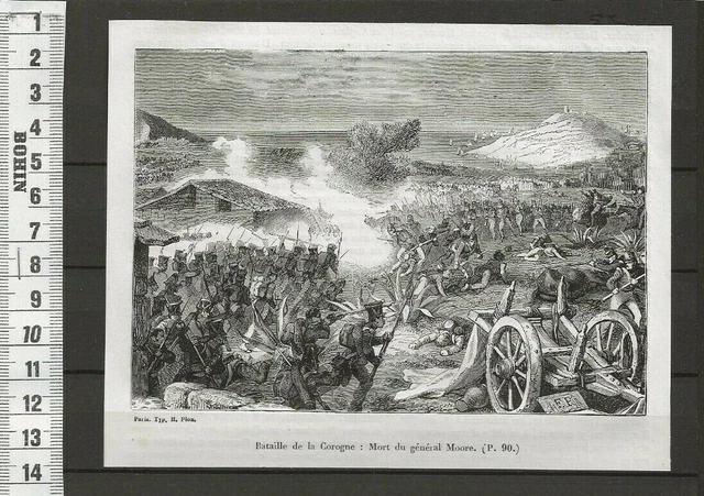 G116 / Gravure 1866 /  Bataille De La Corogne Mort Du General Moore