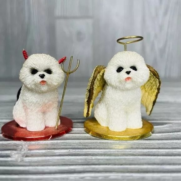 Tiny ones Bichon Frise Original Collectable dog figurines angel and devil