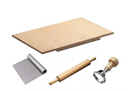 Set Pâtes De Maison Planche à Pâtisserie Axe en Bois + Rouleau + Couteau + Moule