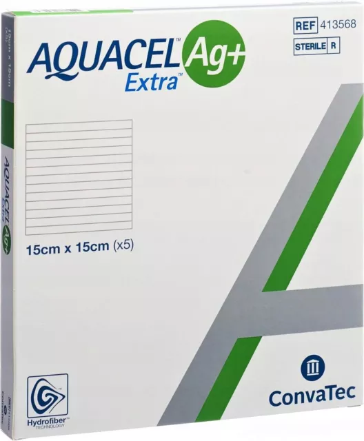 Aquacel AG+ Extra Silver Hydrofiber Dressing 15cm X 15cm -Box of 5.