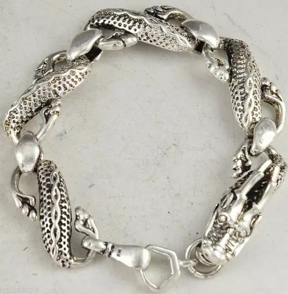 China Dragon Head Tibet Silver Chinese Old Handwork Bracelet