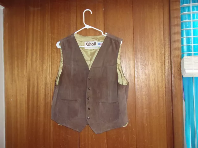 vtg Schott Leather Vest Men's XL Snaps Suede Dark Brown USA Western Wear