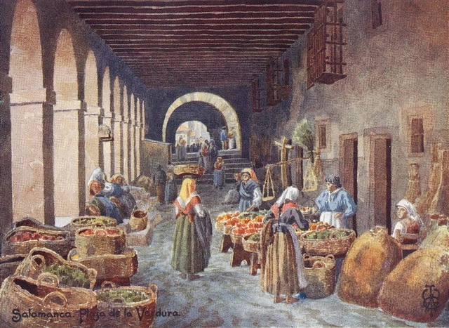 SPAIN. Salamanca. Arcades, Plaza de Verdura 1906 old antique print picture
