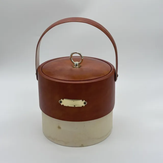 Georges Briard Vintage Mid Century Barware Vinyl And Linen Ice Bucket