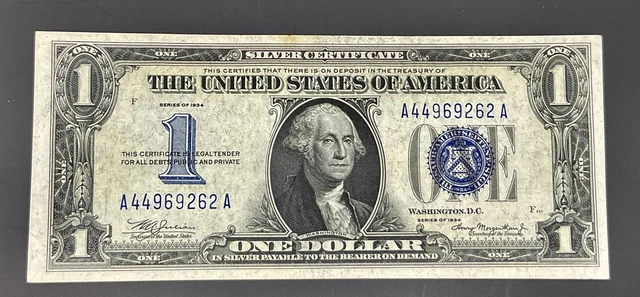 1934-1$ Silver Certificate-Funny Back-Crisp-Serial AA