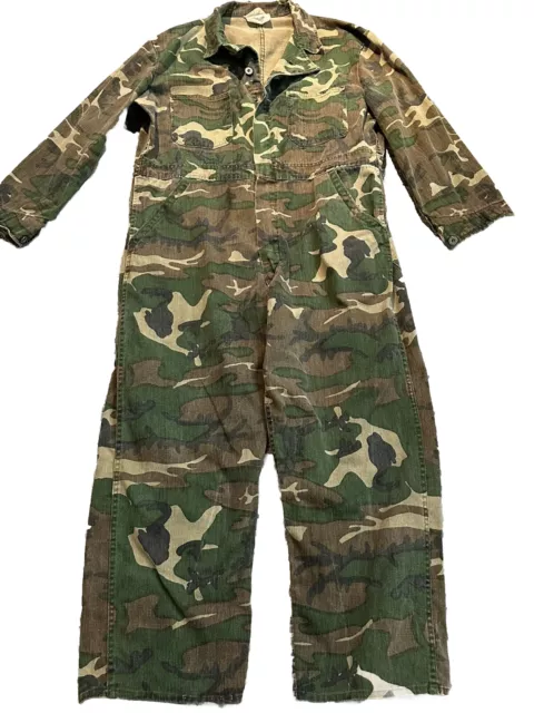 Vintage Men’s Camo Overalls Woodland Size L Ranger Unlined USA Cotton Jump Man