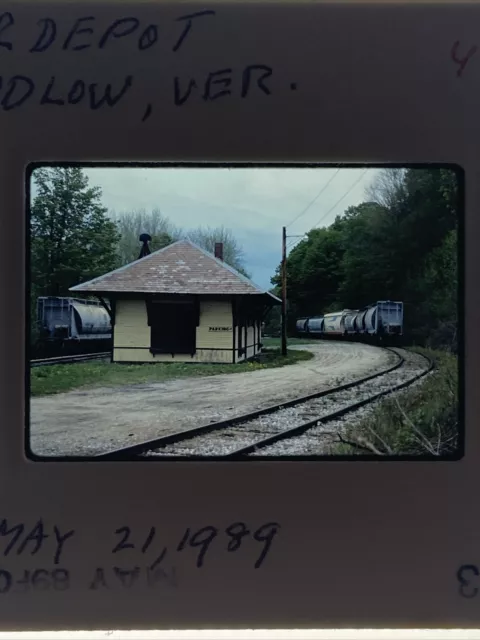 1989 Original 35mm Slide Ludlow Vermont Railroad Depot Train Kodachrome