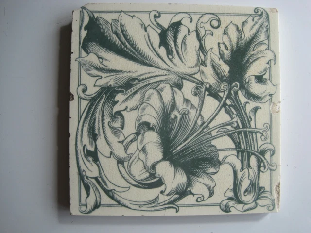 Antique Victorian Transfer Print Sage Floral Tile - Sherwin & Cotton? C1890-1911