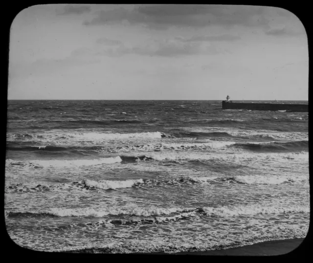 Magic Lantern Slide ECHOS OF A FAR OFF STORM C1890 PHOTO SEA STUDY WAVES