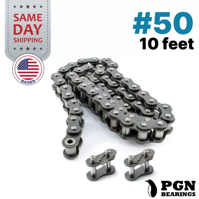 #50 Roller Chain x 10 feet + 2 Connecting Links + Same Day Expedited Shipping