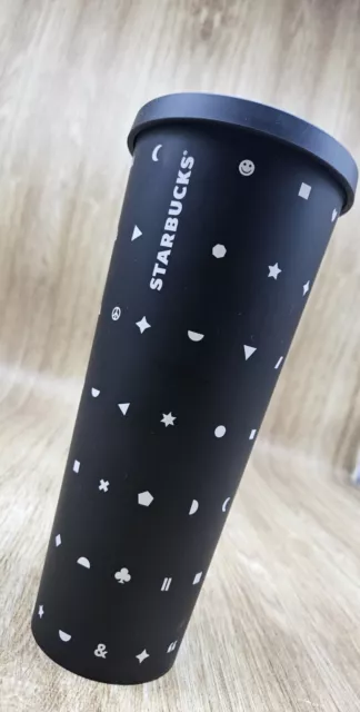 Starbucks Emoji Tumbler Cold Cup 2017 Matte Black Venti 24 oz w/Lid NO STRAW