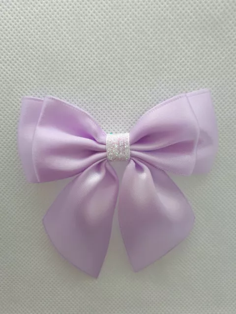 3 x Double Bows Satin Ribbon Ready Made Bows 3.5 inch 9cm Wide White Lilac