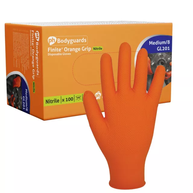 Bodyguard Finite Orange Grip Textured Grip Pattern Nitrile Gloves Box 90