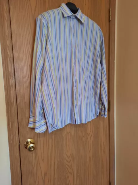 Perry Ellis Portfolio Mens Striped Multicolor Dress Shirt Size XL