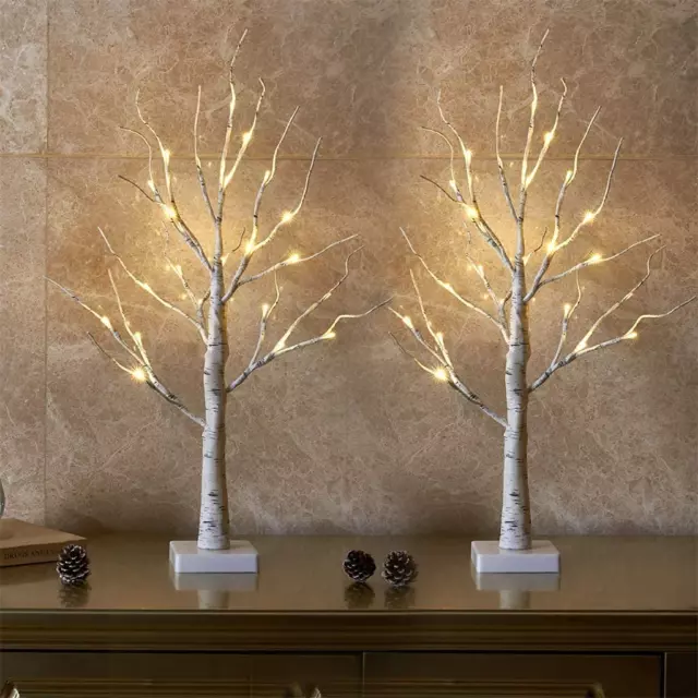 Lighted Birch Tree for Home Decor, Christmas Decorations Indoor, 2Pack 24 LED Ba