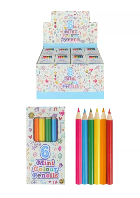 Mini Pencil crayons, Pack of 6 colours, Party bag filler,Boys or Girls  colouring